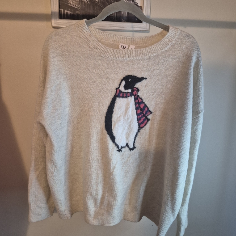 GAP Cream Sweater with Penguin Design